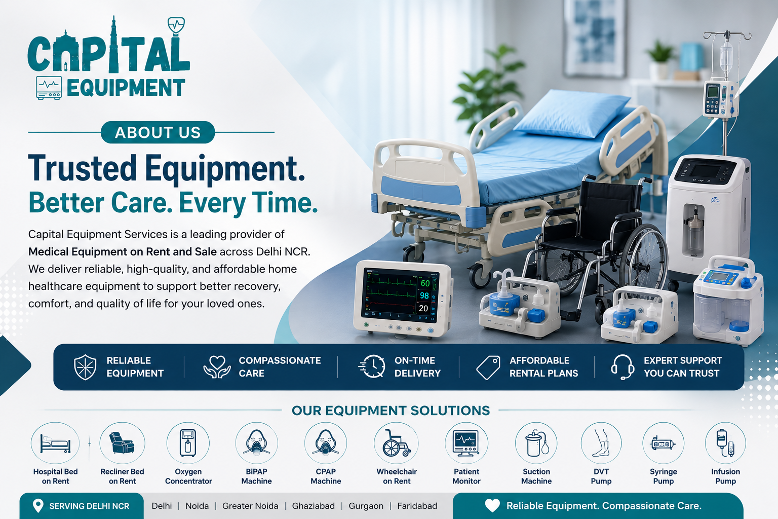 At Capital Equipment Services, we understand that recovering from illness, surgery, injury, or managing a long-term medical condition requires the right support and equipment. Our mission is to make quality healthcare equipment easily accessible, affordable, and available when families need it the most.
